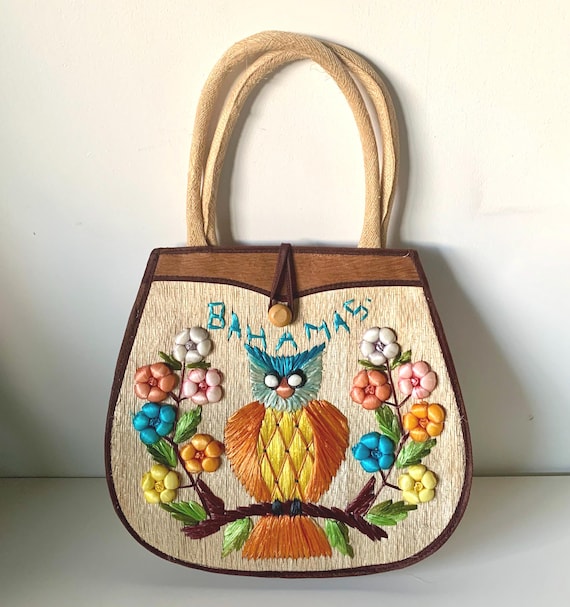 Vintage Souvenir Woven Floral Straw Handbag/Purse