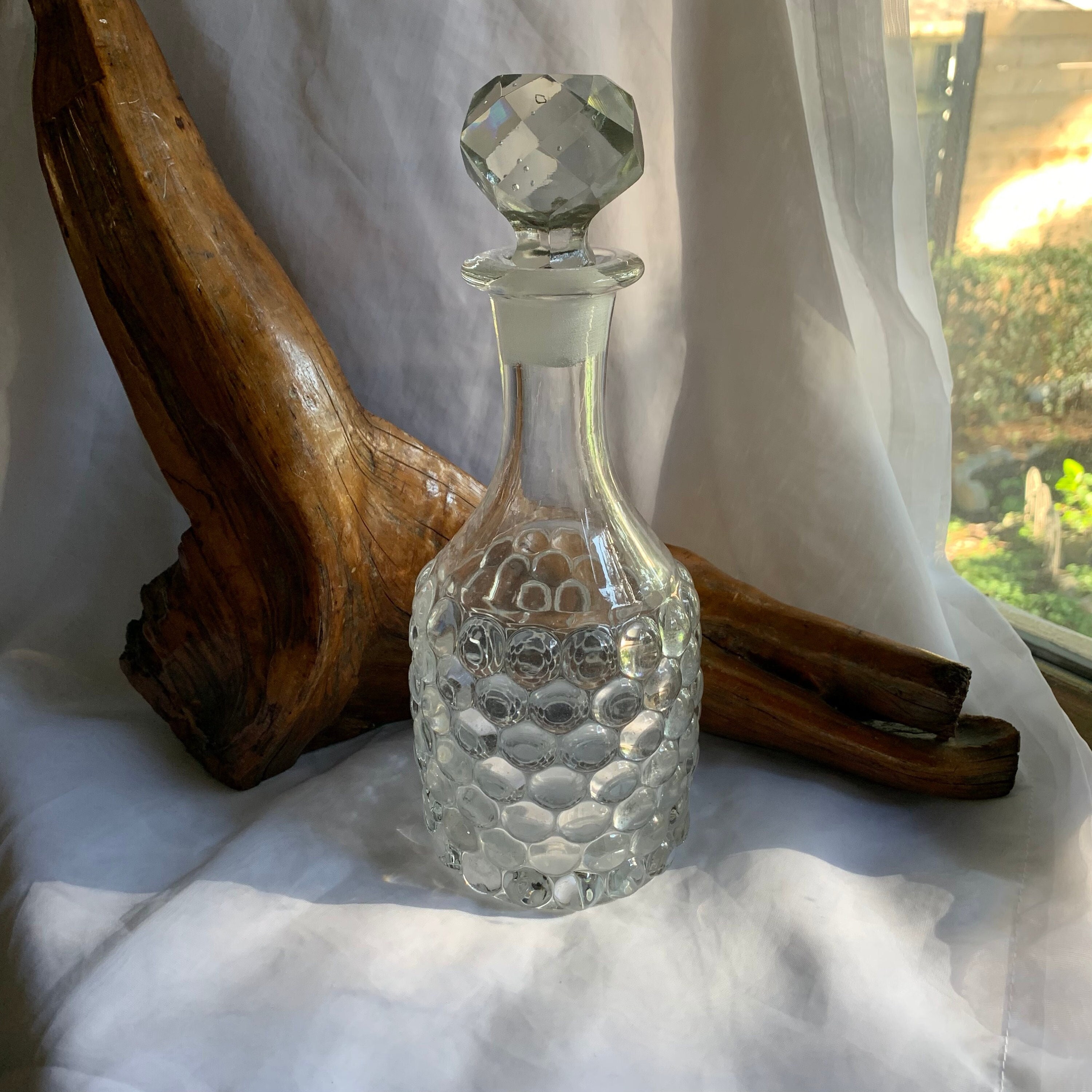 Vintage glass decanter with 4 glasses decanter retro decanter clear