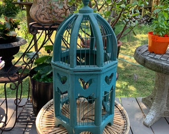 Vintage Hand Crafted/Folk Art Wood and Metal Wire Decorative Bird House/Cage