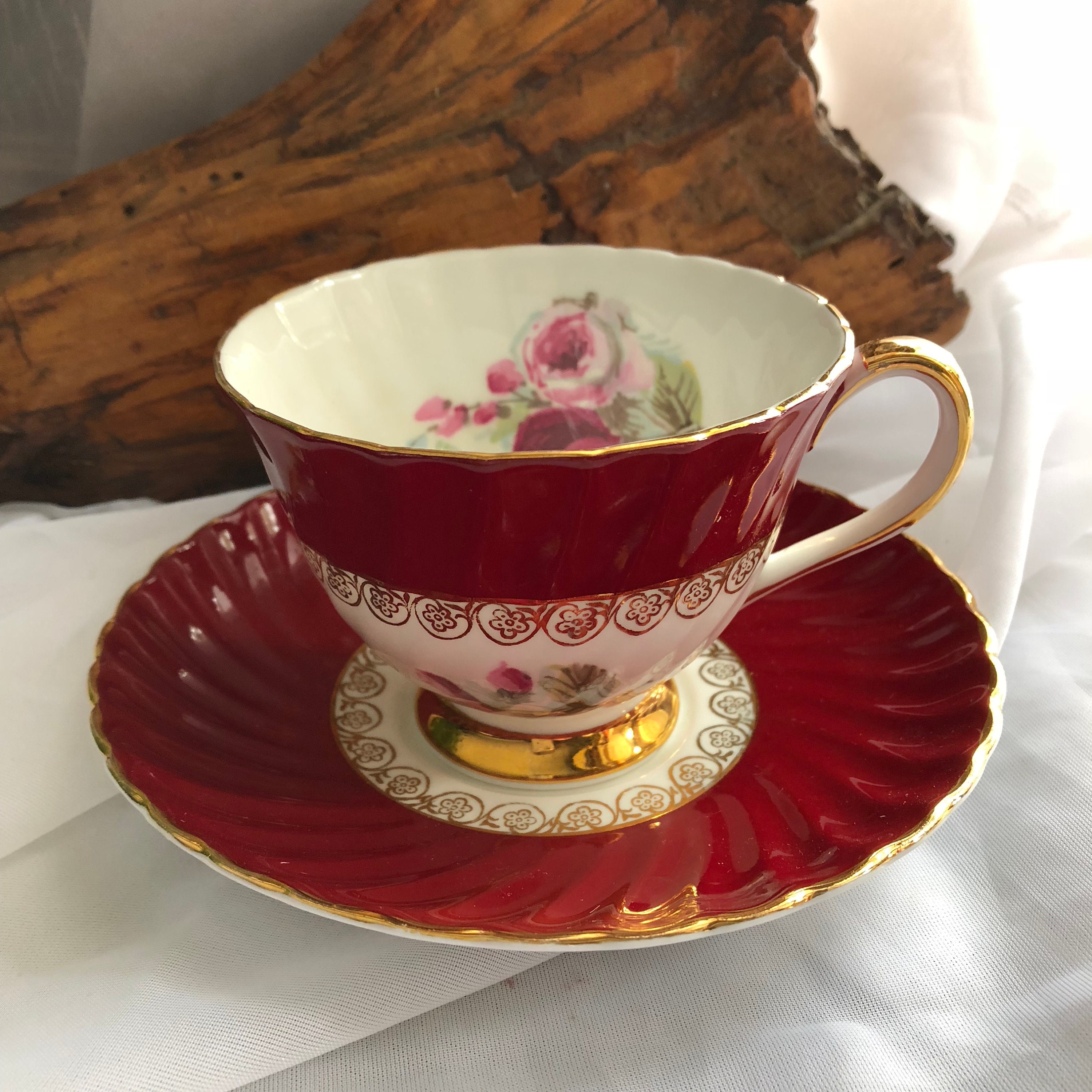 Vintage bone china by Royal Adderley Red roses on china trinket dish Miniature plate Round china pin dish or small tea bag plate