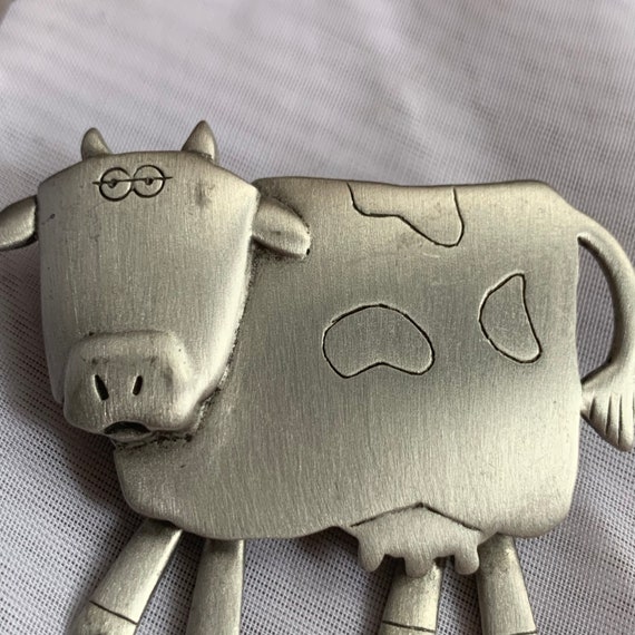 Vintage JJ Artifacts Silver/Pewter Tone Cow Brooch - image 3