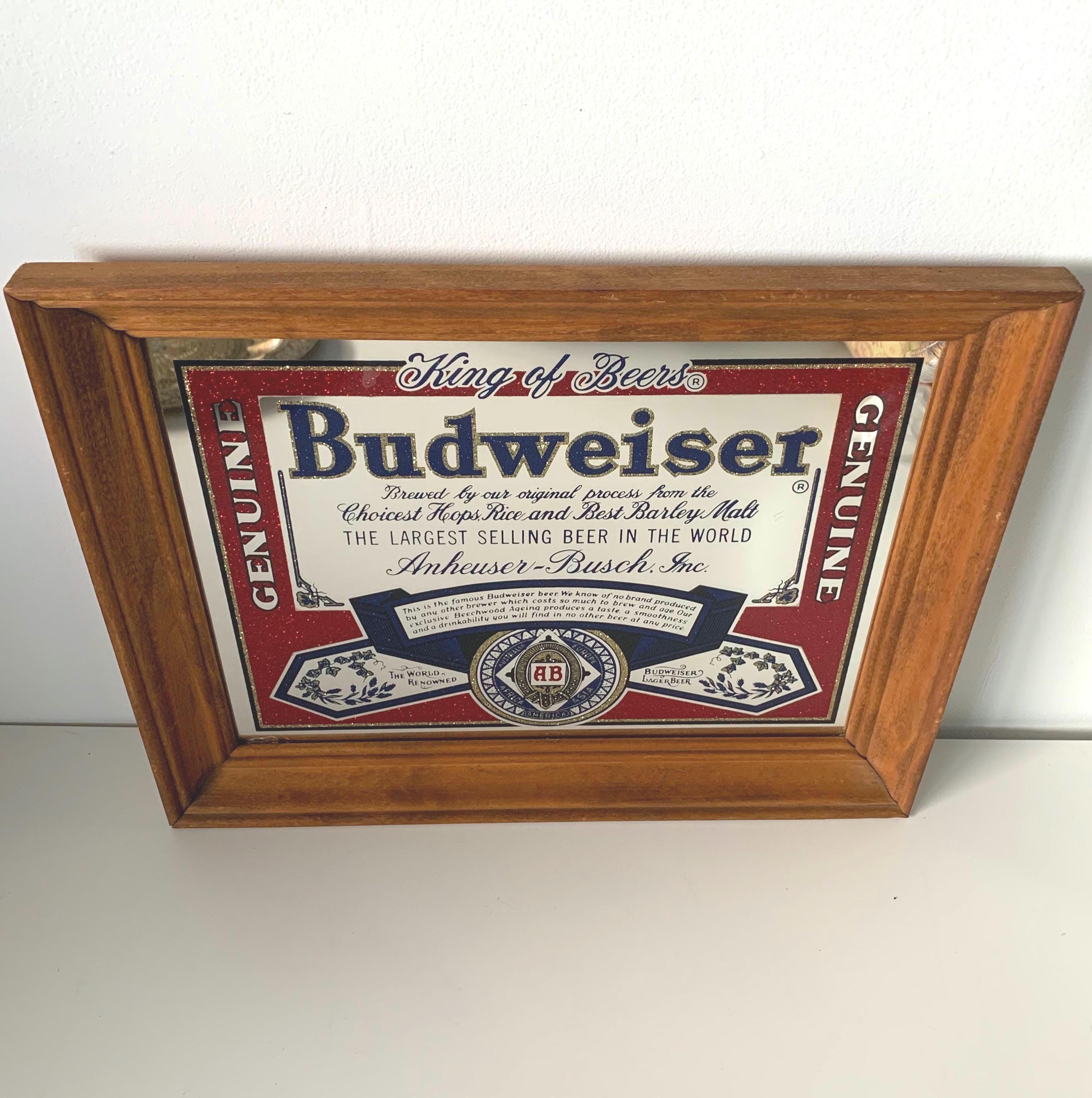Vintage Wood Framed Glitter/sparkle Budweiser King of Beers Mirror