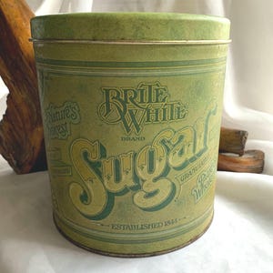Vintage Brite White Brand Sugar Tin Container/Canister