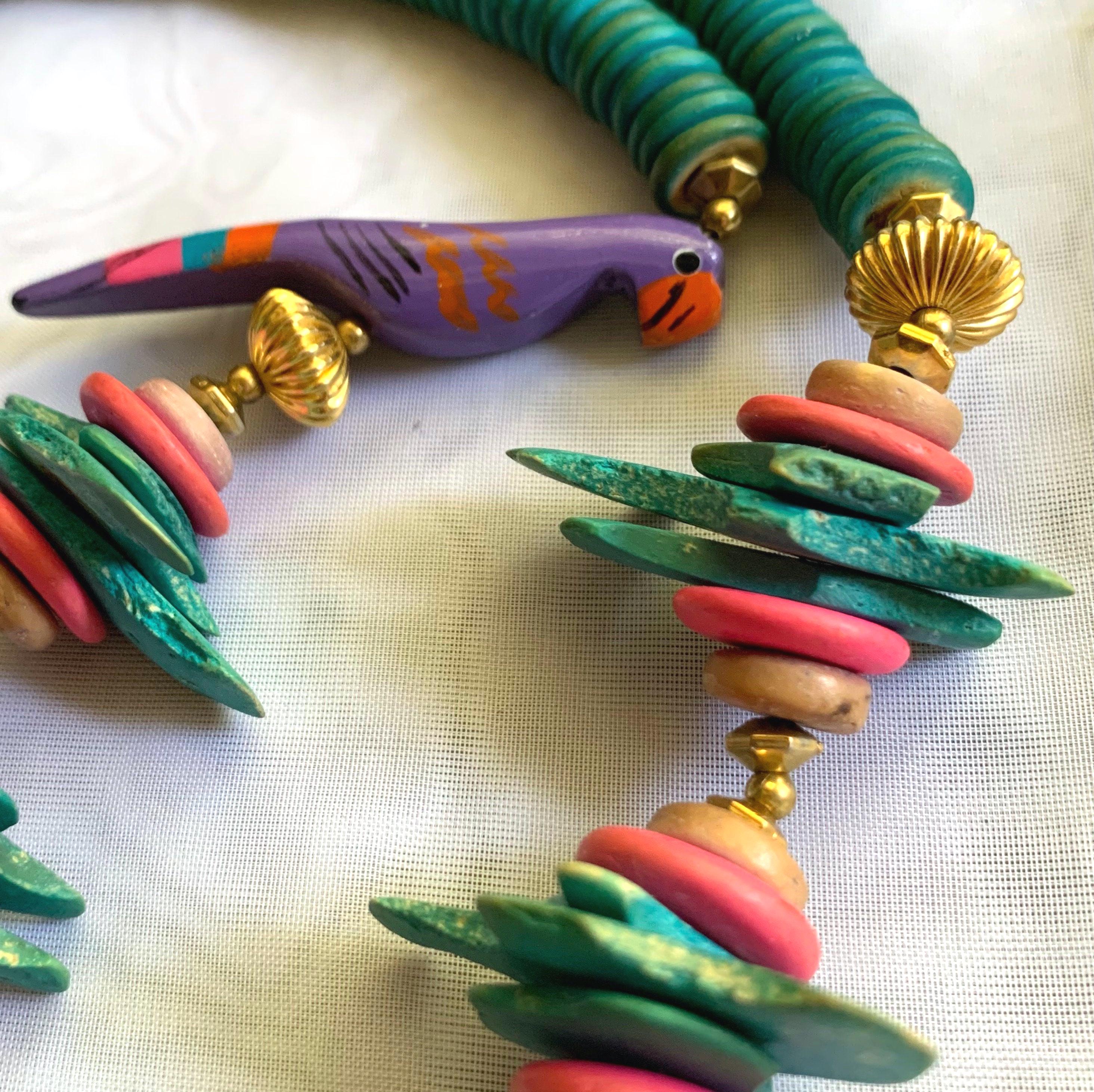Vintage Wooden Beaded Parrot Necklace - Etsy Denmark