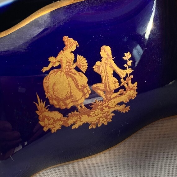 Vintage Porcelain Cobalt Blue/Gold Gilt Courting … - image 6