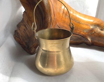 Vintage Small/Mini Brass Cauldron Pot with Handle