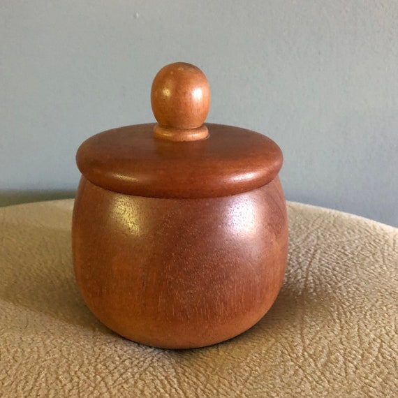 Vintage Handmade, Mahogany Wood Lidded Jar/Container/Storage Pot