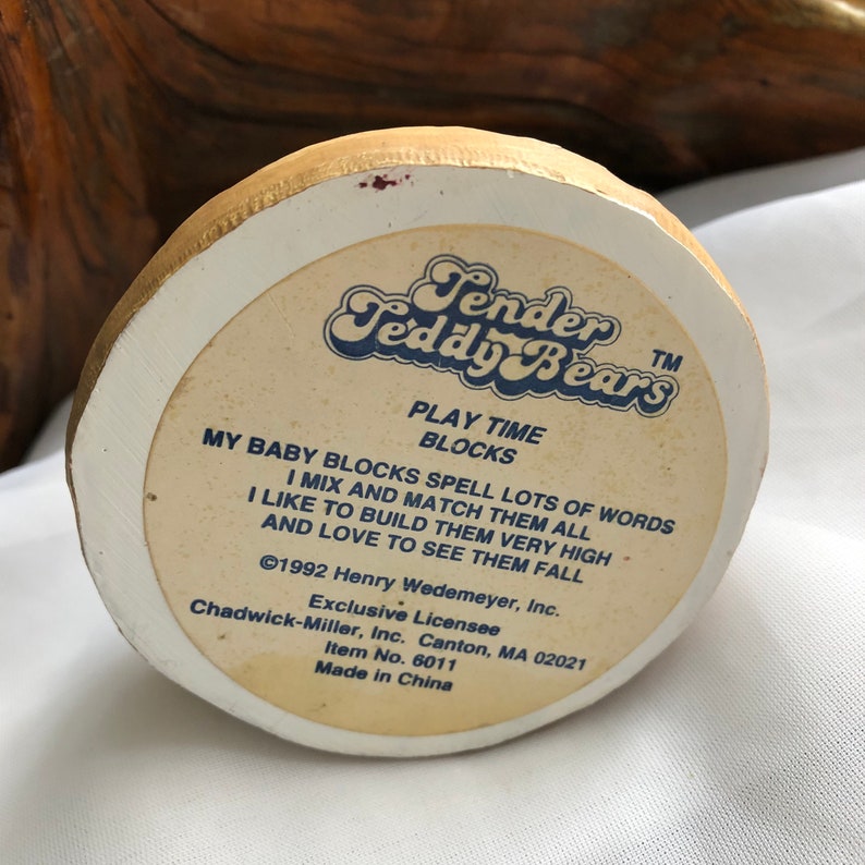 Vintage Tender Teddy Bears Collector Series Play Time Blocks Figurine 1992 Henry Wedemeyer Inc.