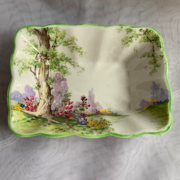 Vintage Royal Albert Bone China England Greenwood Tree Small Rectangular Dish