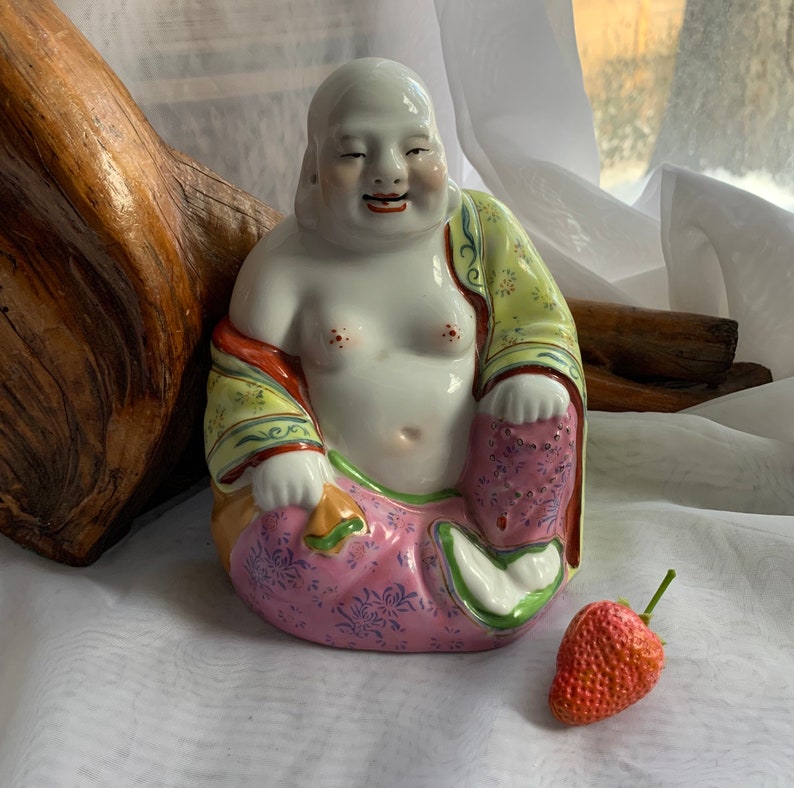Vintage Hand Painted Porcelain Chinese Laughing Buddha Figurine/Statue image 8