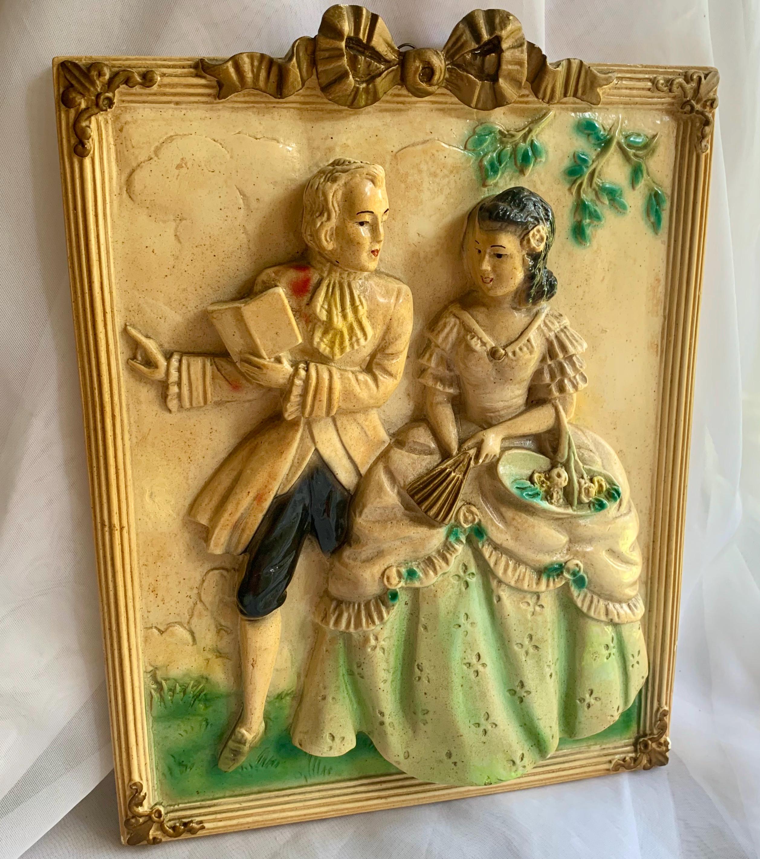Vintage 3D Chalk-ware Victorian Couple Wall Plaque - Etsy