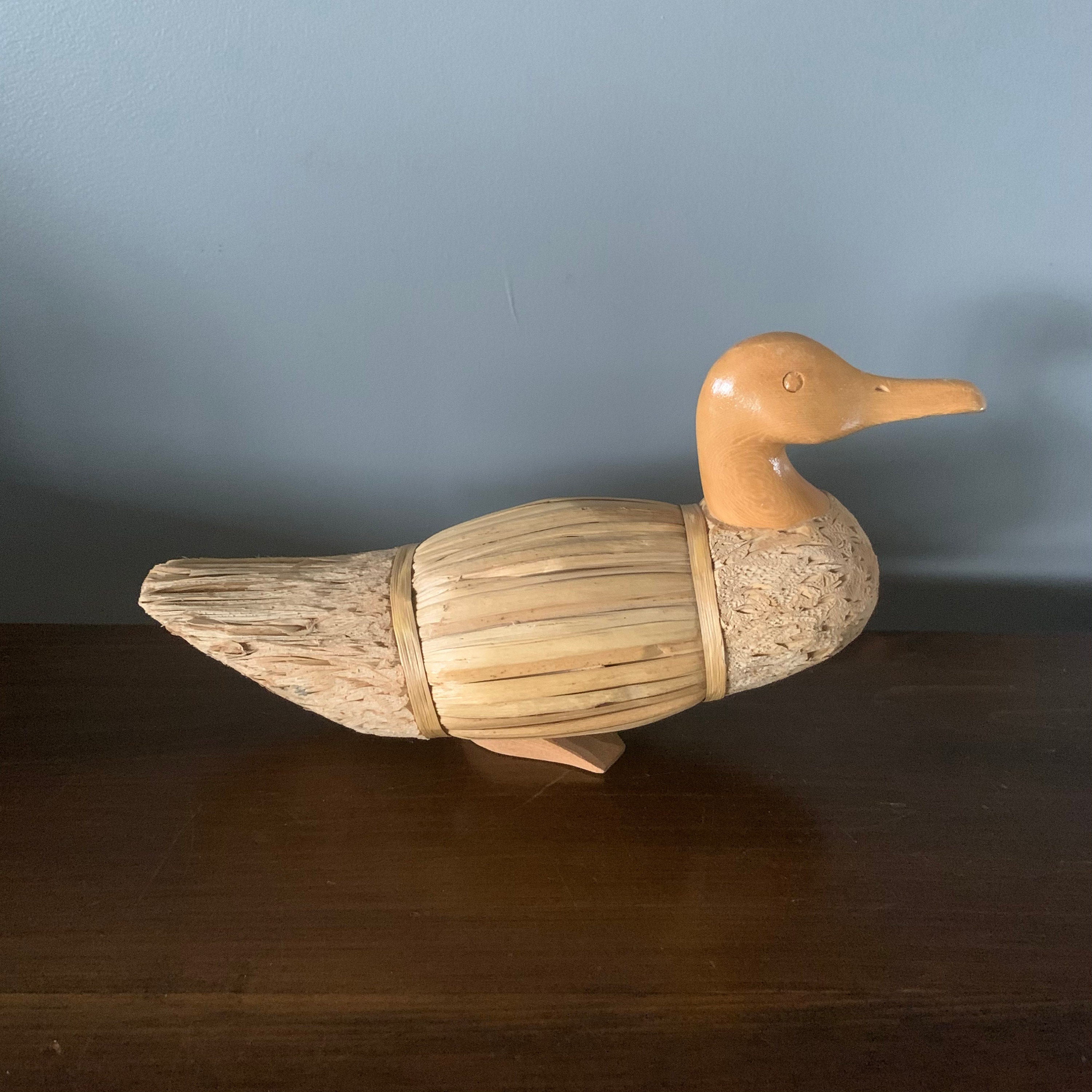 Vintage Wood/Cork/Straw Duck Decoy Hand Crafted Folk Art Made Etsy