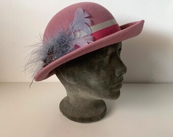 Vintage Navy Blue Doeskin Felt Wool Hat Veil Accent Geo W Bollman Mid Century Navy Felt Hat Swooping Feathers Vintage Hat Ruth Ann Design  main image 4