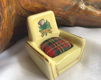 Vintage Miniature Ceramic Chair Pin Cushion - Souvenir of Scotland