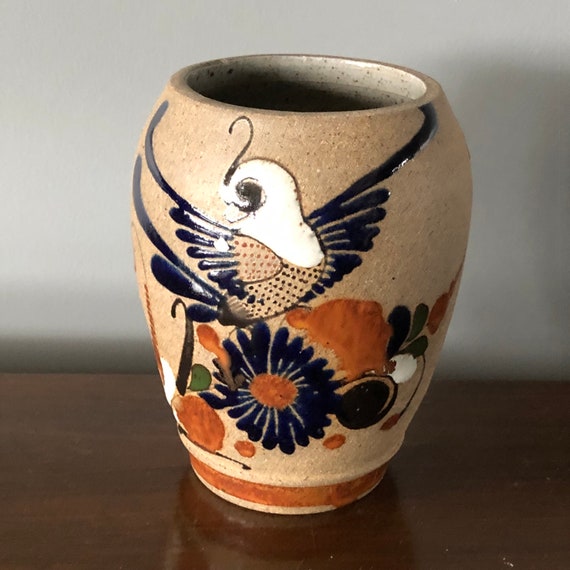 Vintage Mexican Tonala Pottery Vase Earthenware Clay Pottery Etsy