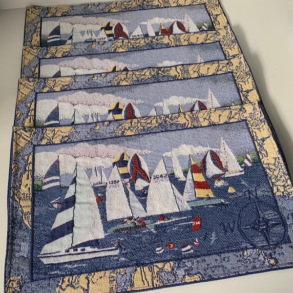 Vintage Nautical Tapestry/Jacquard Placemats - Set of 4