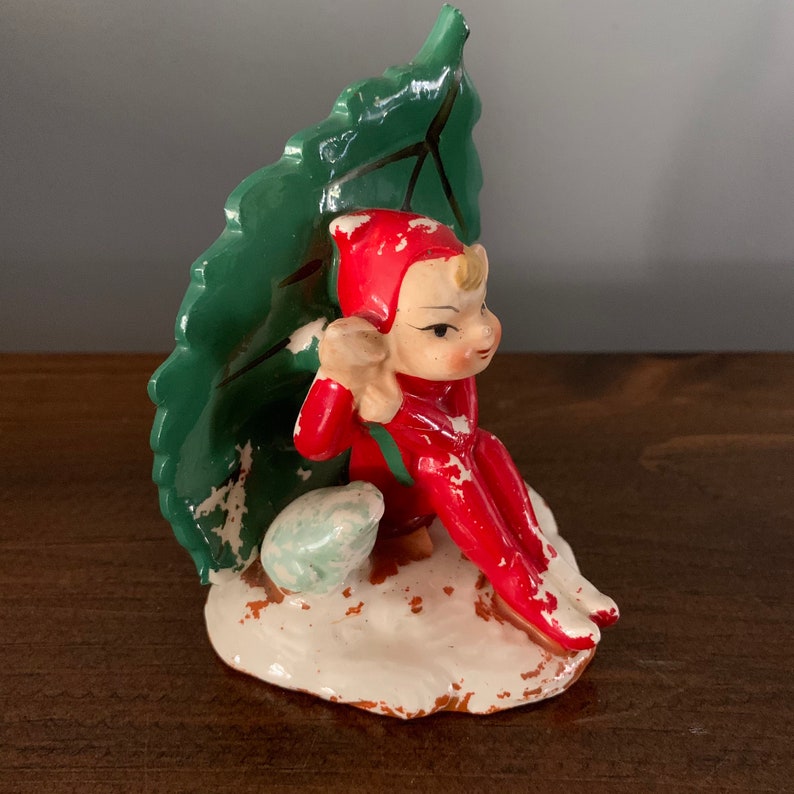 Vintage Ceramic Glazed Red Sitting Pixie/Elf Figurine Etsy