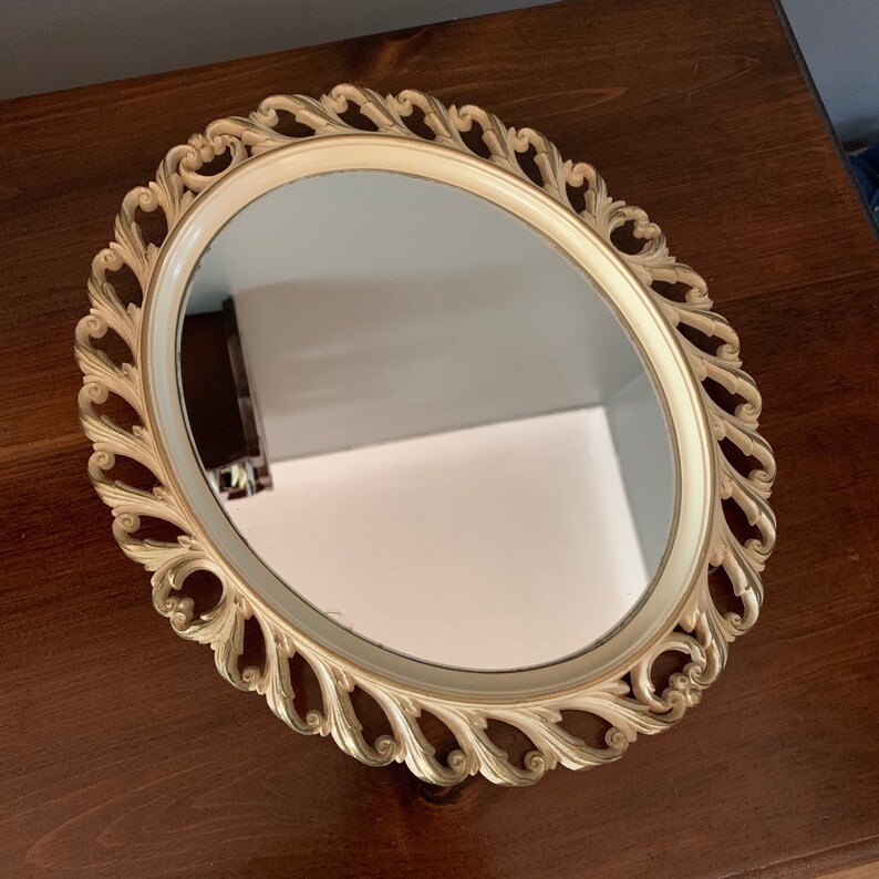 Vintage Syroco Gold Gilt Oval Filigree Plastic Vanity Mirror Etsy