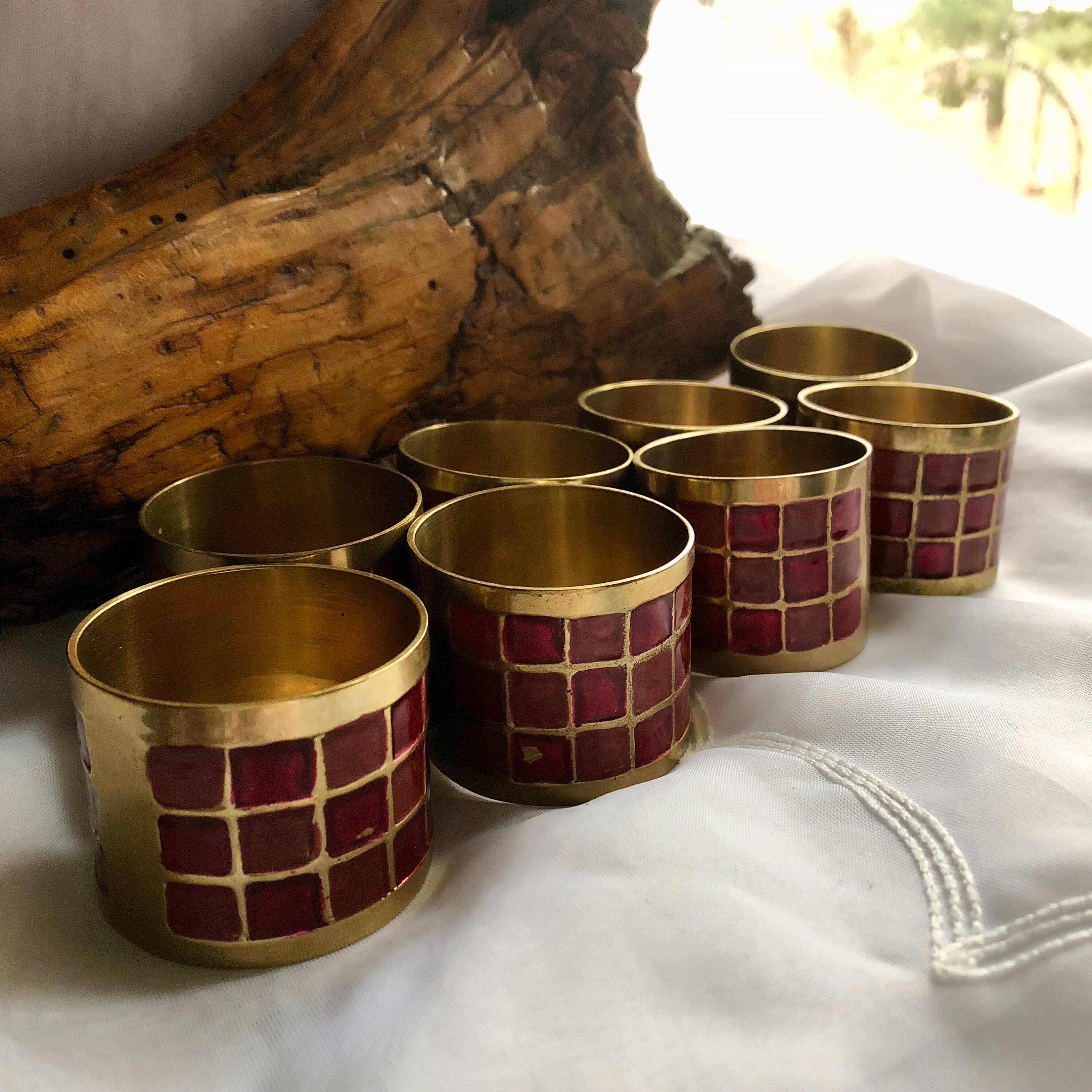 Vintage Brass and Red Enamel Napkin Ring Holders Set of 8 Etsy