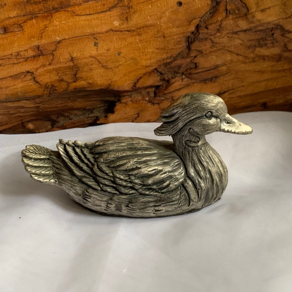 Vintage Small Silver/Pewter Tone Metal Duck Figurine - By Giftcraft Taiwan