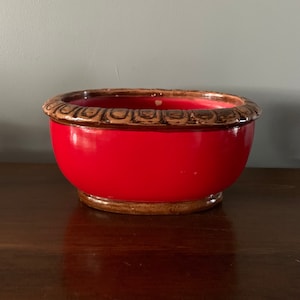 Vintage Mcm Oval/Oblong Art Pottery Red/Brown Glazed Planter - Signed SF (Steve Frederick)