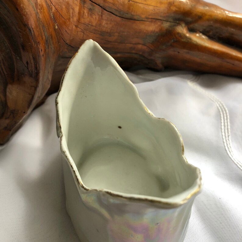 AntiqueVintage Altenburg Saxony Germany Porcelain Green Iridescent LustrewareRaised Relief BowlPlanter