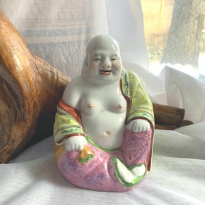Vintage Hand Painted Porcelain Chinese Laughing Buddha Figurine/Statue image 1