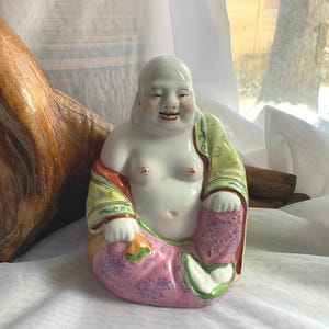 Vintage Hand Painted Porcelain Chinese Laughing Buddha Figurine/Statue image 7