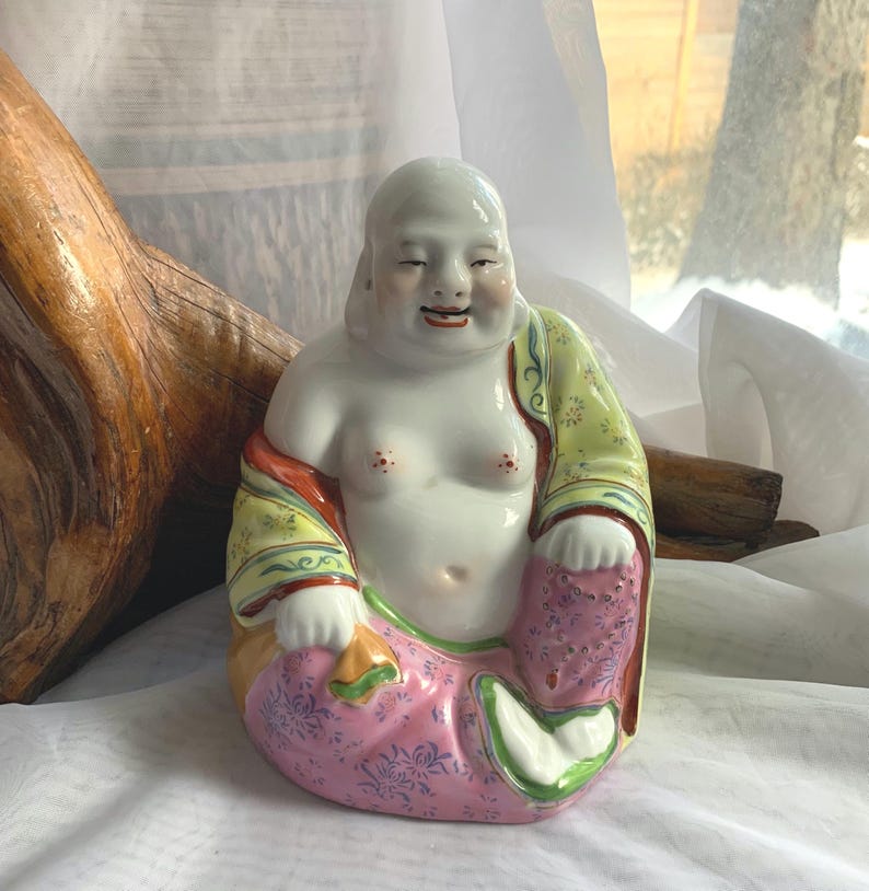 Vintage Hand Painted Porcelain Chinese Laughing Buddha Figurine/Statue image 7