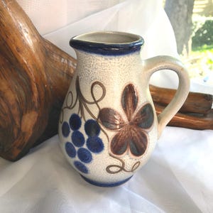 Vintage Salt Glazed Stoneware Pottery 0.5L Jug/Pitcher - Grey and blue with Grape Pattern