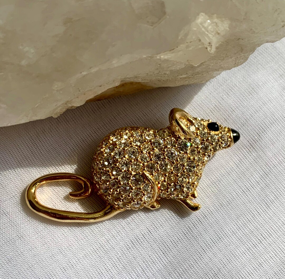 Vintage Swarovski Gold Tone Crystal Rhinestone Mouse/rat Brooch - Etsy