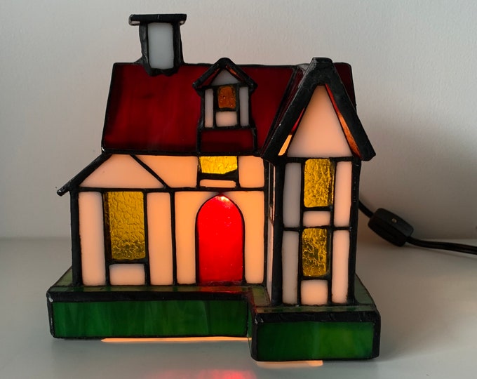 Vintage Stained Glass House Lamp/light Etsy