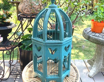 Vintage Hand Crafted/Folk Art Wood and Metal Wire Decorative Bird House/Cage