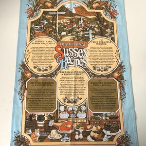 Vintage Sussex England Traditional Recipes Cotton Tea Towel/Dish Towel - Vista/Made in Britain