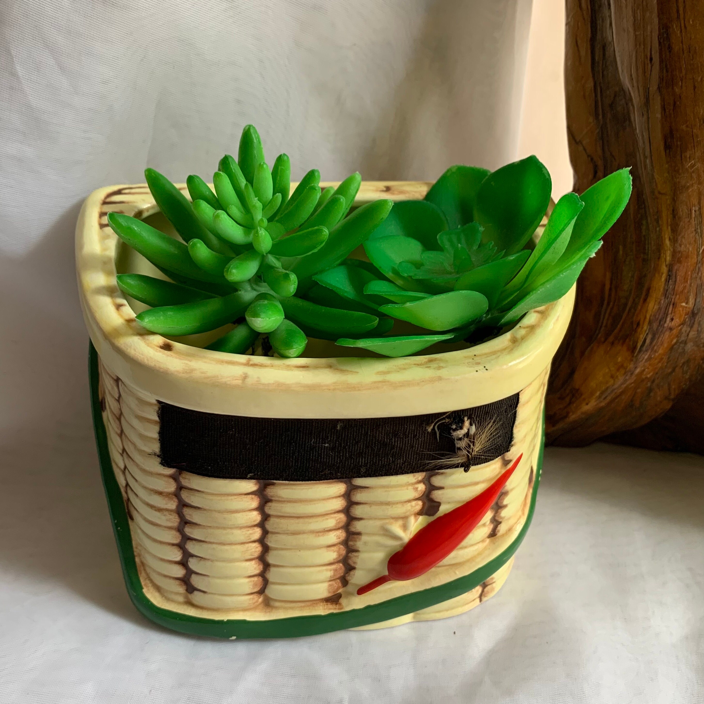 Vintage Ceramic Fly Fishing Basket Wall Pocket/planter Napco Japan