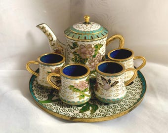 Vintage Miniature Chinese Cloisonné Enamel Tea Set