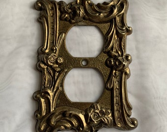 Vintage Mcm Gold Tone Metal Floral Outlet/Socket Cover/Wall Plate