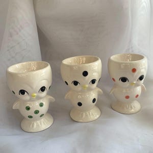 Vintage Ceramic Polka-dot Chick Egg Cup/Holders - Made in Japan - Lot of 3