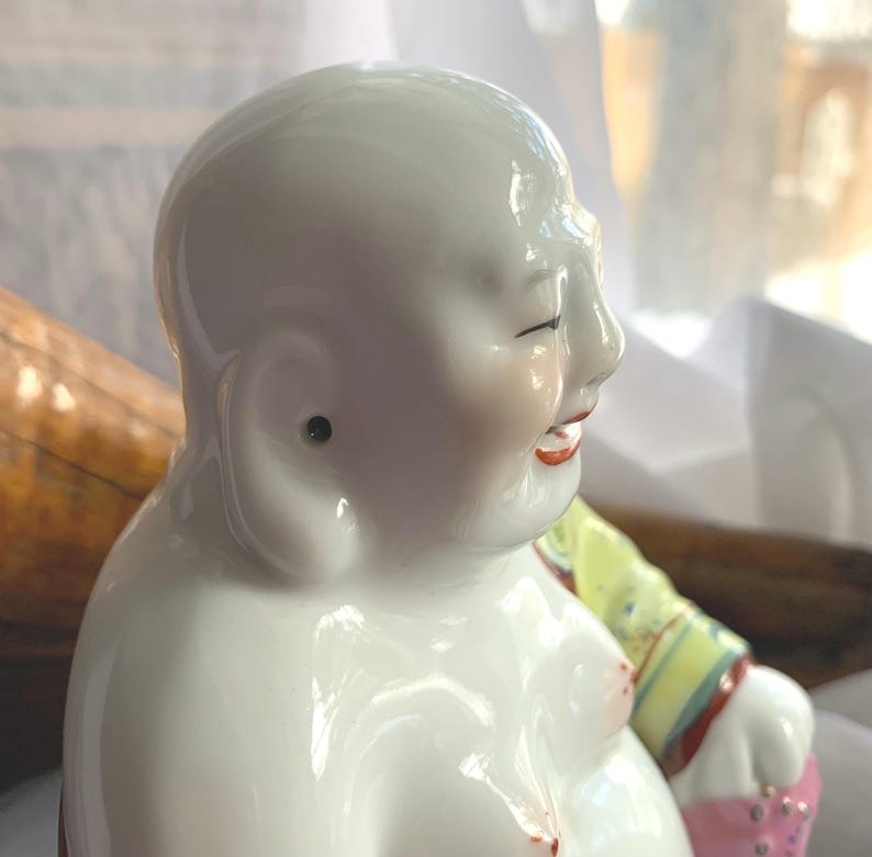 Vintage Hand Painted Porcelain Chinese Laughing Buddha Figurine/Statue image 9