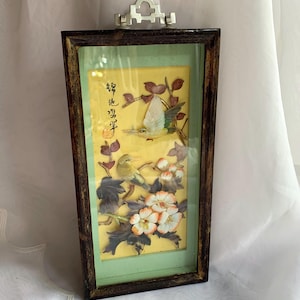 Vintage Pearl Brand Dalian China Framed 3D Carved Shell Wall Art