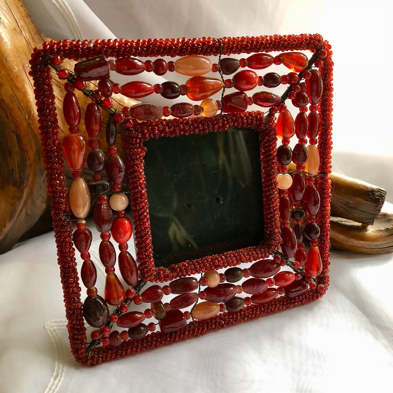 Vintage Glass Bead Wire Metal Photo Picture Frame Made In India