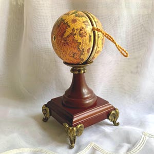 Vintage Toy Yoyo Globe on Wooden Pedestal Stand by The Bombay Trading Co., made in Taiwan