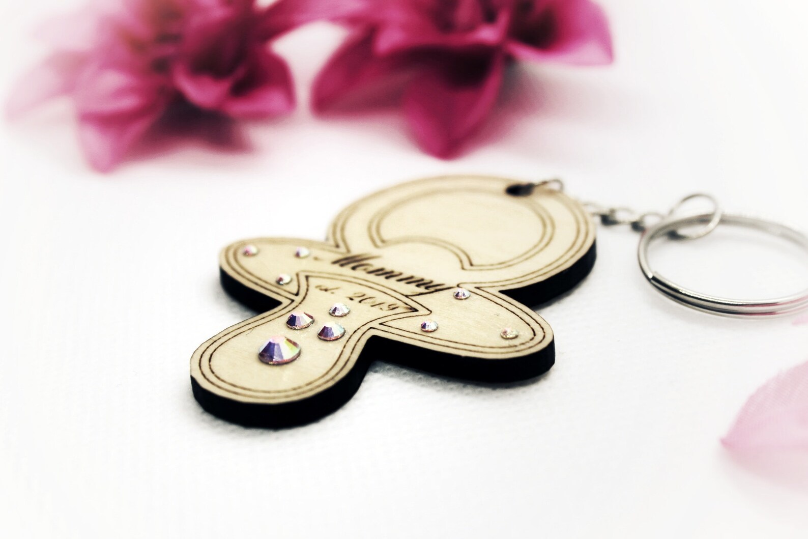 Custom Pacifier Shaped Keychain/ Engraved Wood Keychain/ Etsy