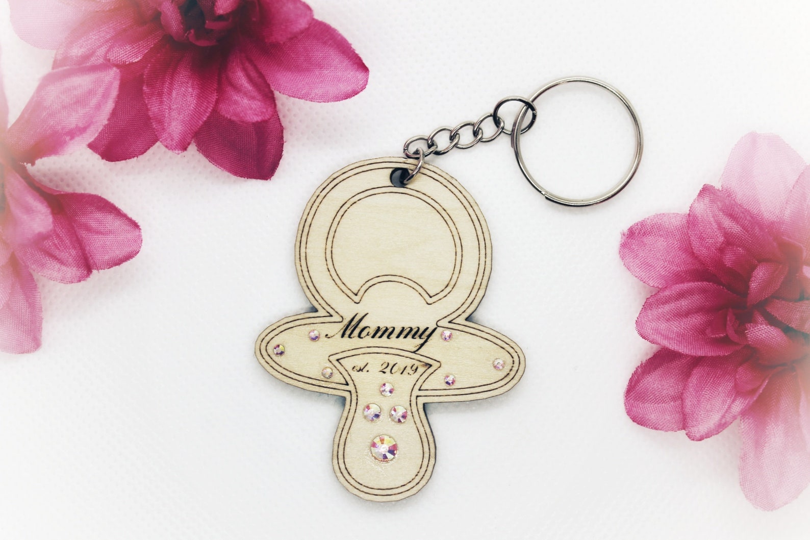 Custom Pacifier Shaped Keychain/ Engraved Wood Keychain/ Etsy