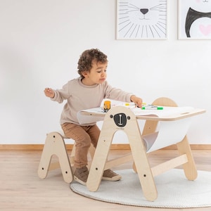 Montessori wooden kids play table set with Writing Board, Toddler table set, Preschool Learning table or chair, Play table Table for Kids immagine 1