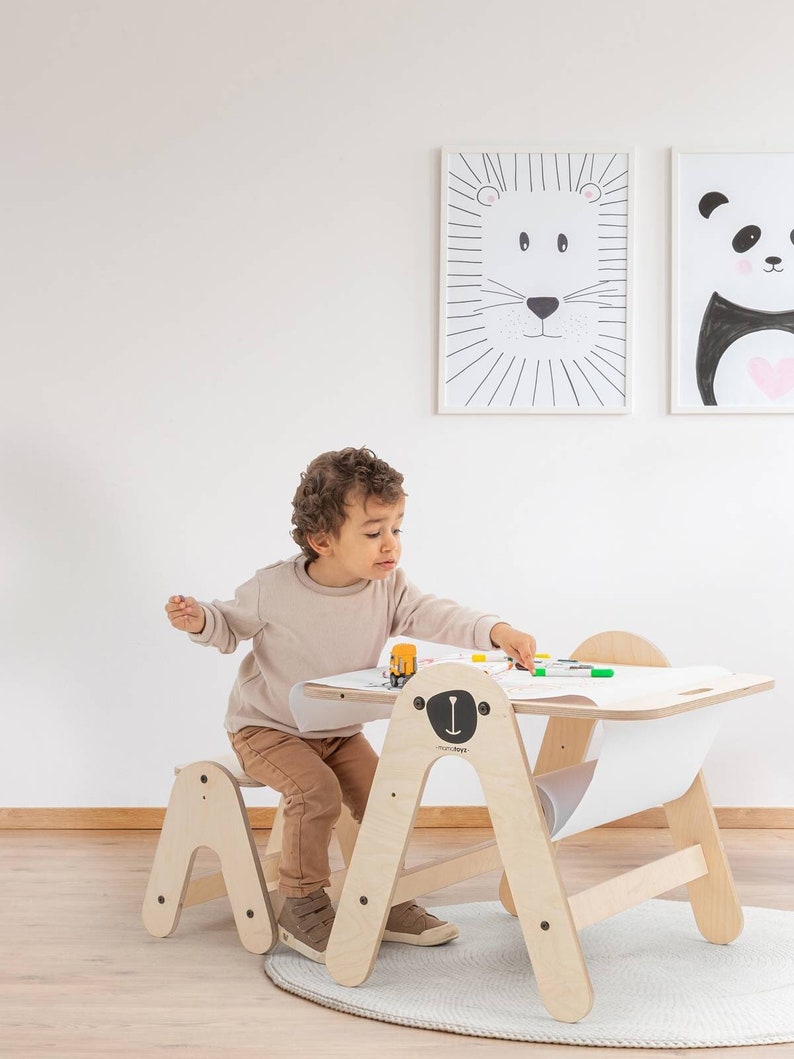 Montessori wooden kids play table set with Writing Board, Toddler table set, Preschool Learning table or chair, Play table Table for Kids immagine 1