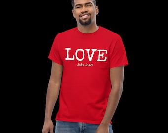 Mens 100% Cotton Christian Bible God Jesus T-Shirt Love John 3:16