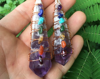 7 CHAKRA AMETHYST NECKLACE | Crystals for Chakras | Spiritual Jewelry | Healing Crystal Pendant | Protection Amulet | Raw Amethyst Point