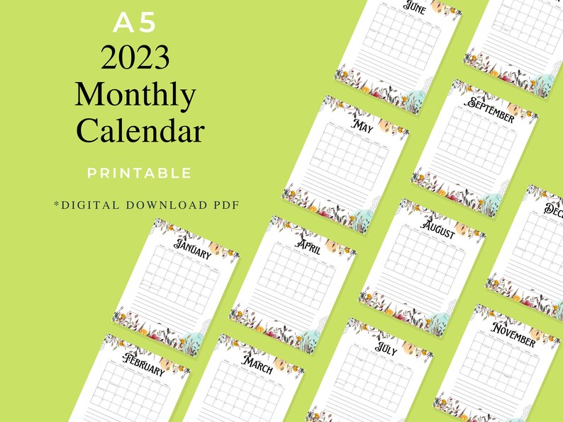 A5 Planner Inserts 2023 Printable Monthly Calendar With Blooms Etsy