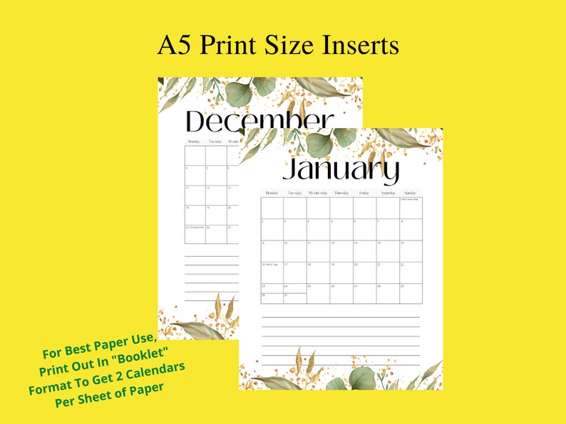 A5 Planner Inserts 2023 Printable Monthly Calendar With Etsy